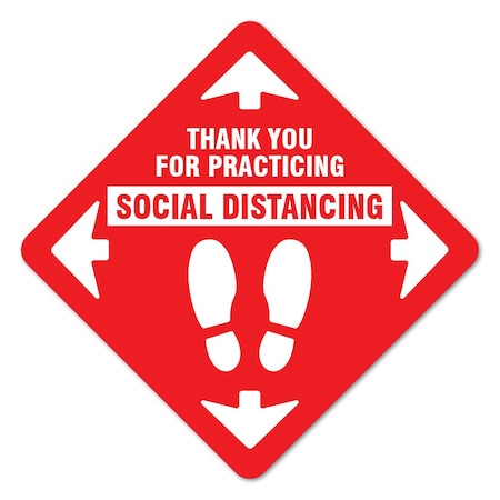 Signmission Thank You For Social Distance Red Non-Slip Floor Graphic, 12PK, 7 in L, 7 in H, FD-X-7-12PK-99993 FD-X-7-12PK-99993
